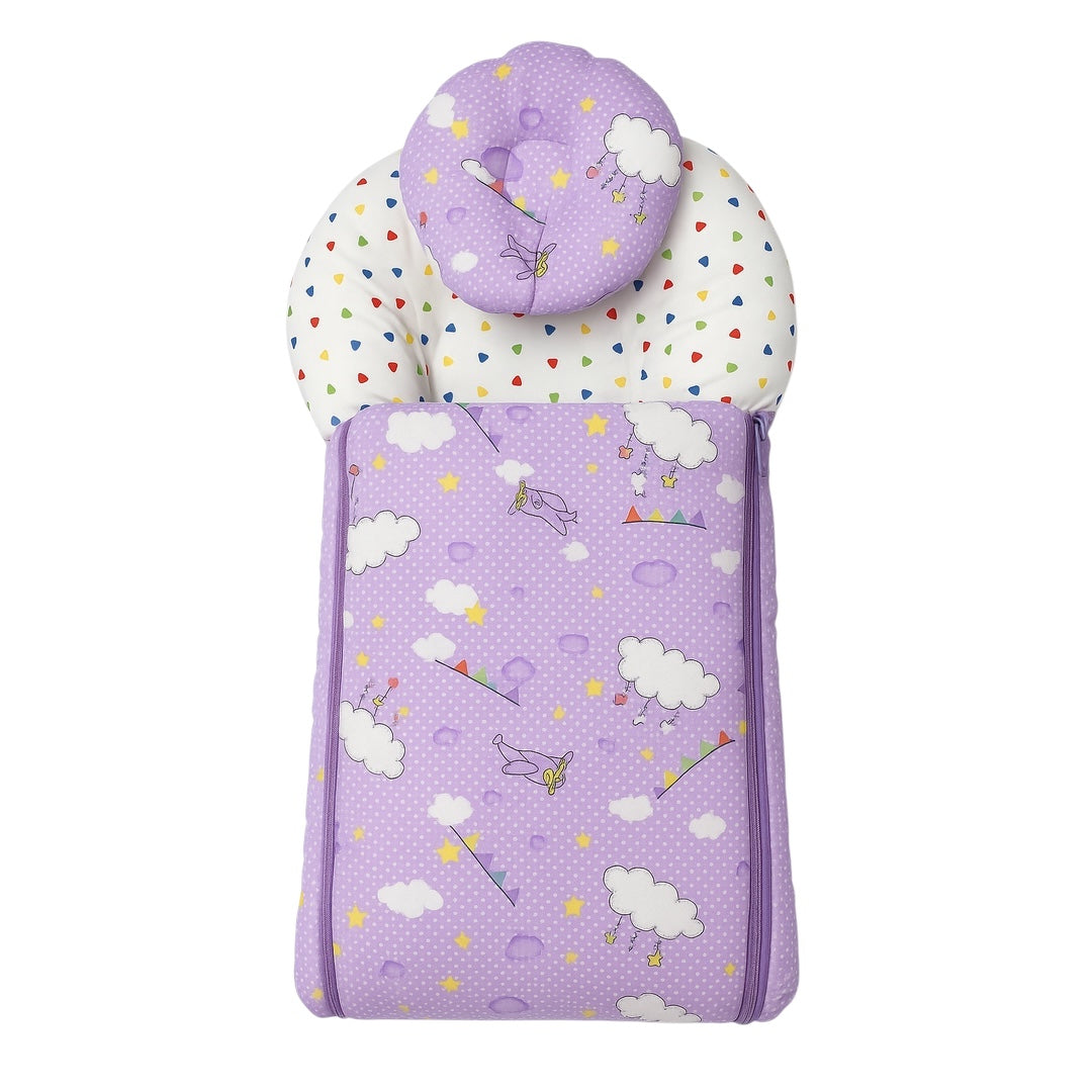 Baby Carry Nest with Pillow – Purple Cloud Print