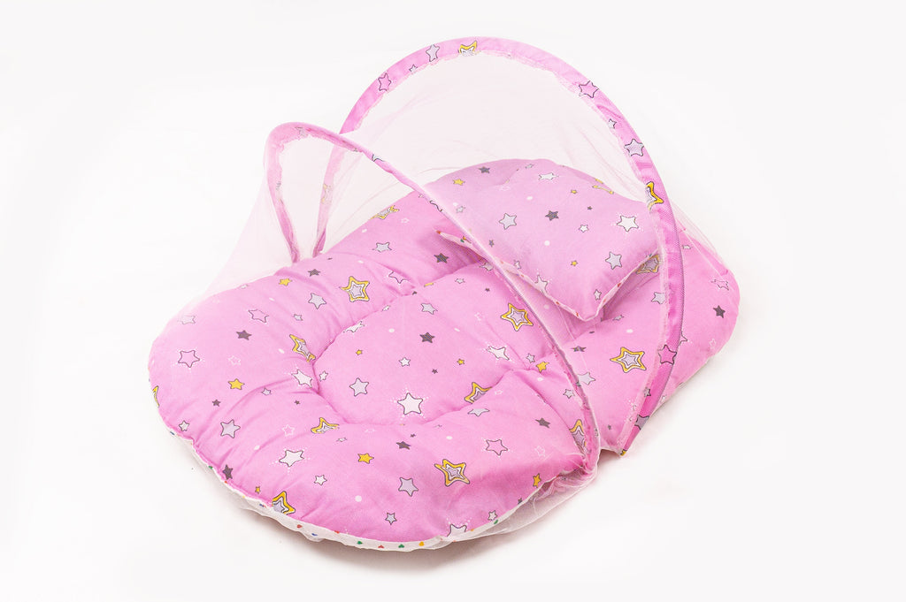 8-Piece Baby Bedding Set With Mosquito Net & Blanket – Star Print (Pink)