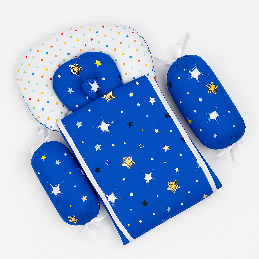 8-Piece Baby Bedding Set With Mosquito Net & Blanket – Star Print (Blue)