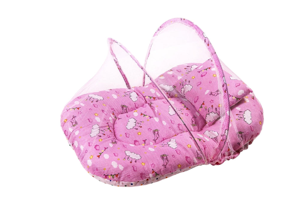8-Piece Baby Bedding Set with Mosquito Net & Blanket – Cloud Pattern (Pink)