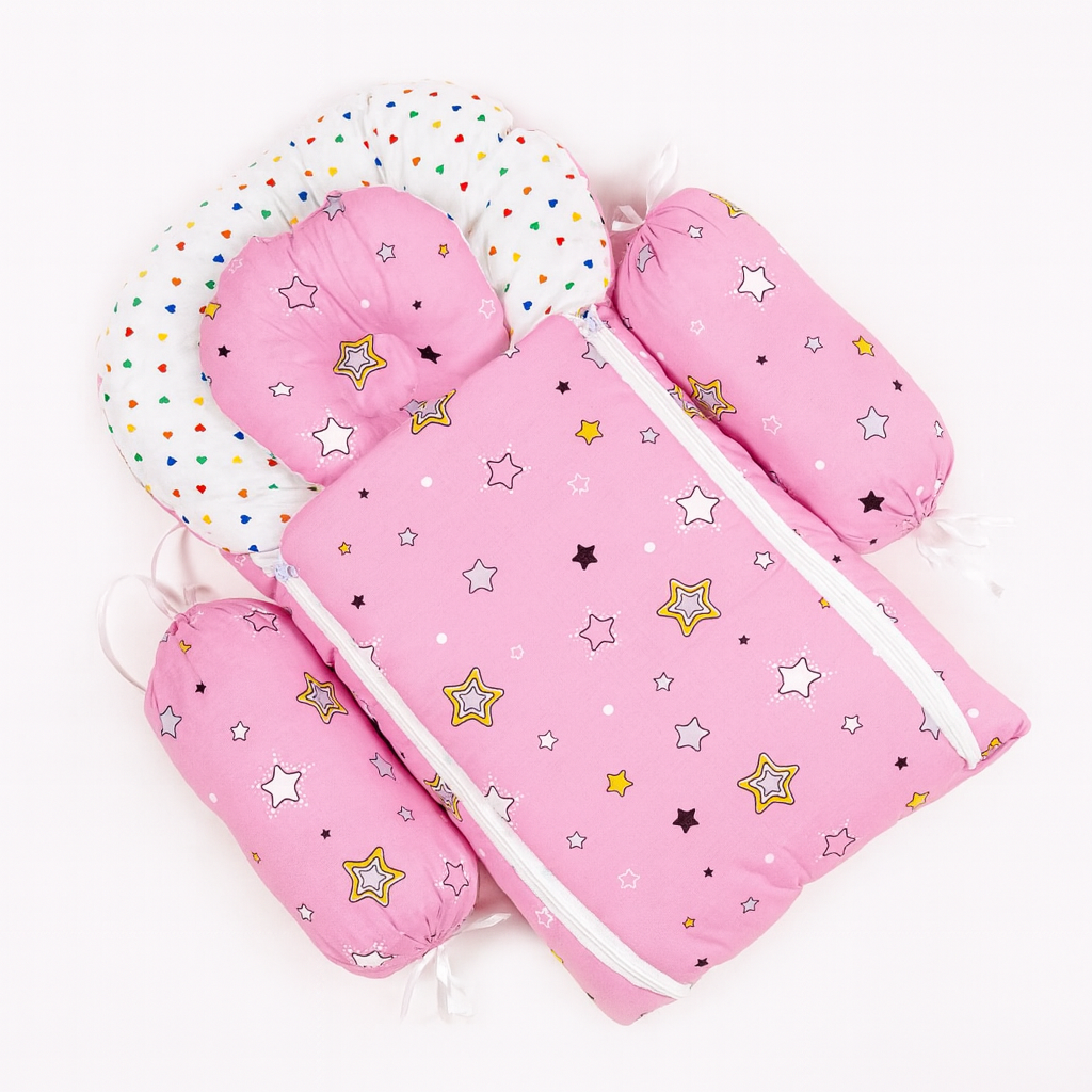 8-Piece Baby Bedding Set With Mosquito Net & Blanket – Star Print (Pink)