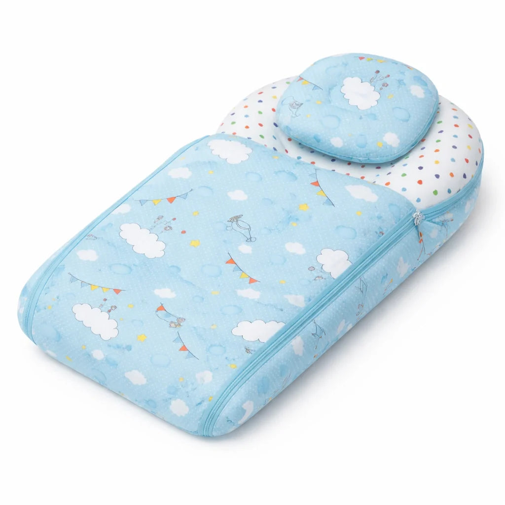 Baby Carry Nest with Pillow – Sky Blue Cloud Print