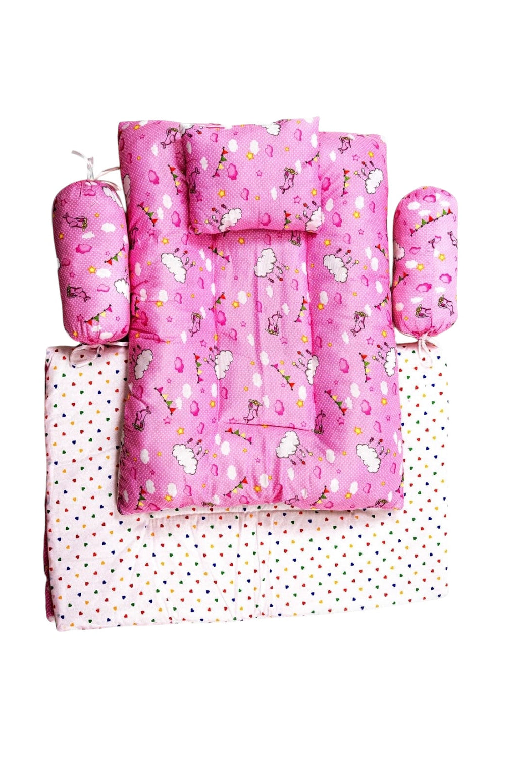 8-Piece Baby Bedding Set with Mosquito Net & Blanket – Cloud Pattern (Pink)