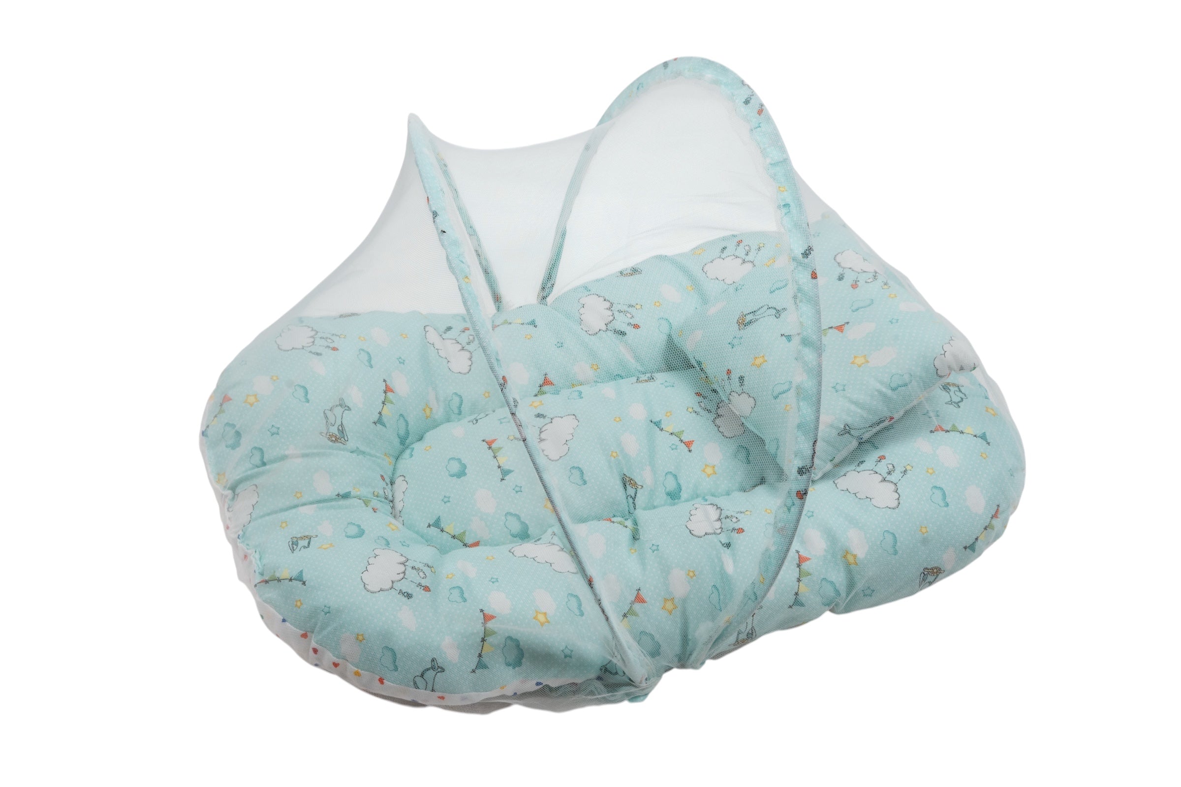 8-Piece Baby Bedding Set with Mosquito Net & Blanket – Cloud Pattern (Green)