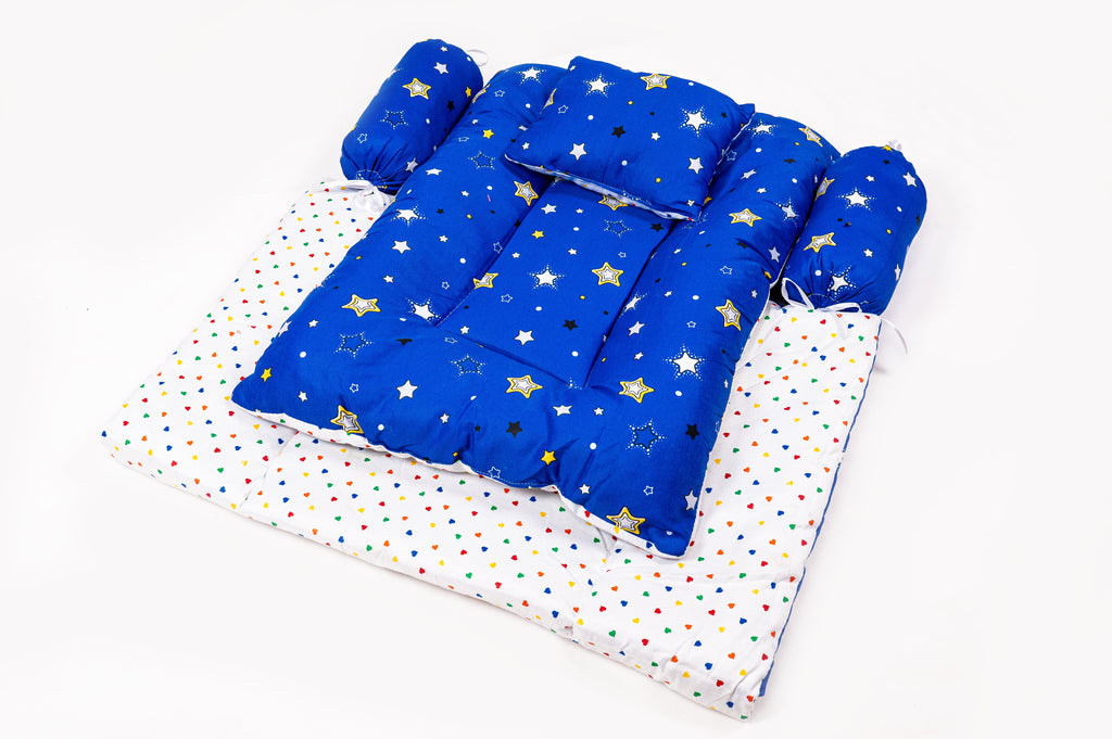 8-Piece Baby Bedding Set With Mosquito Net & Blanket – Star Print (Blue)