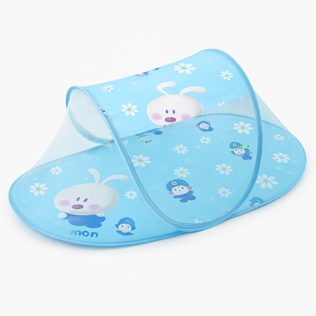Foldable Baby Mosquito Net – Cartoon Bunny Design – Blue