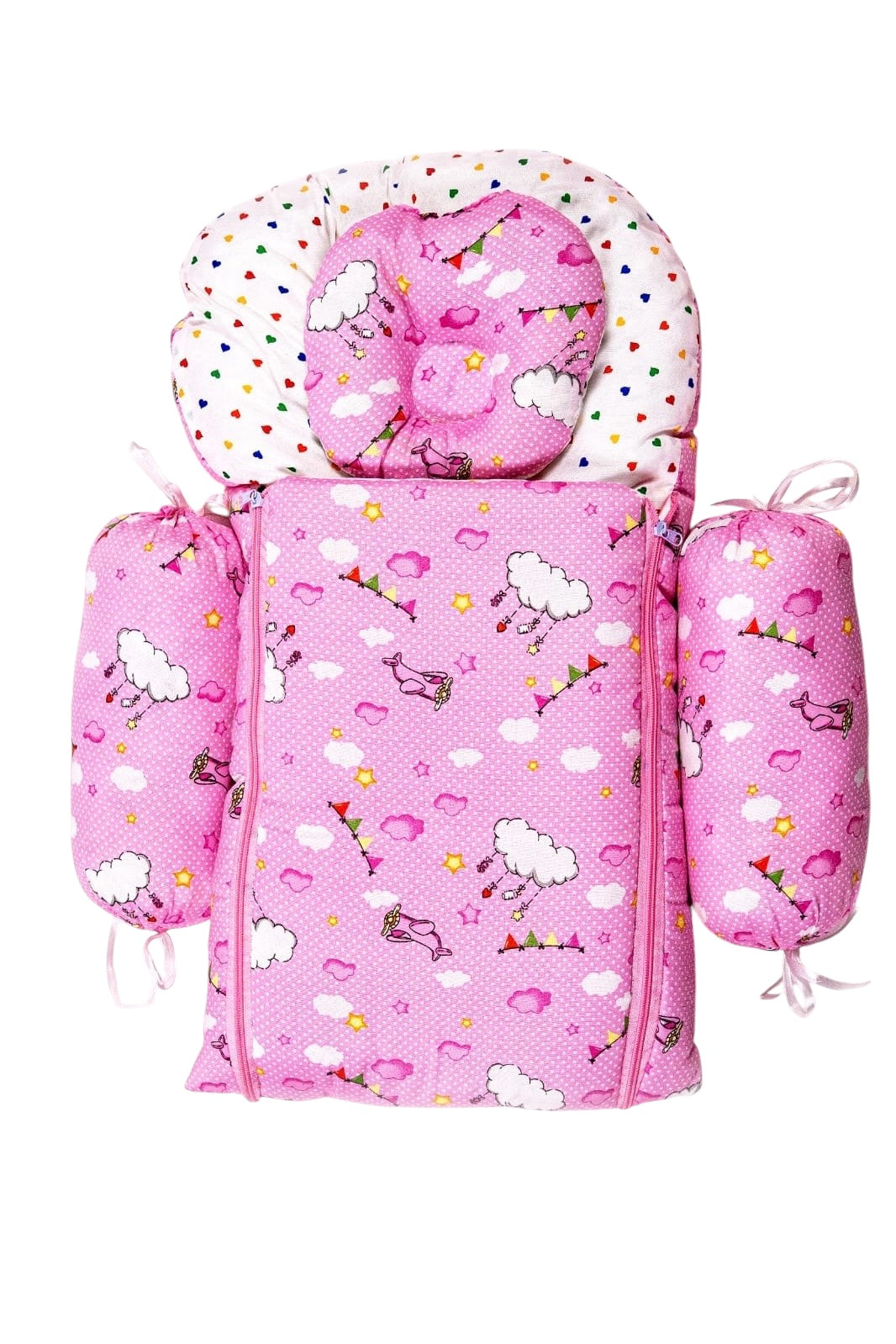 8-Piece Baby Bedding Set with Mosquito Net & Blanket – Cloud Pattern (Pink)