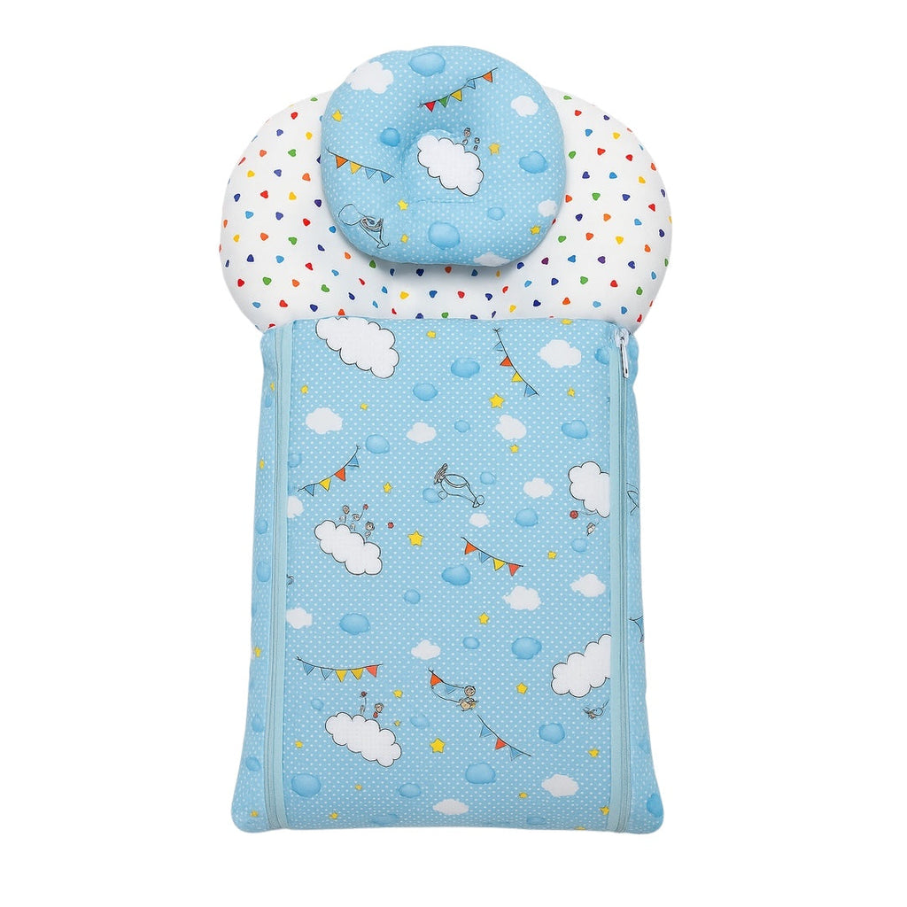 Baby Carry Nest with Pillow – Sky Blue Cloud Print