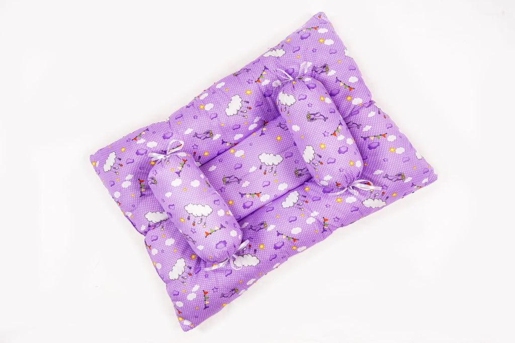 8-Piece Baby Bedding Set with Mosquito Net & Blanket – Cloud Pattern (Purple)