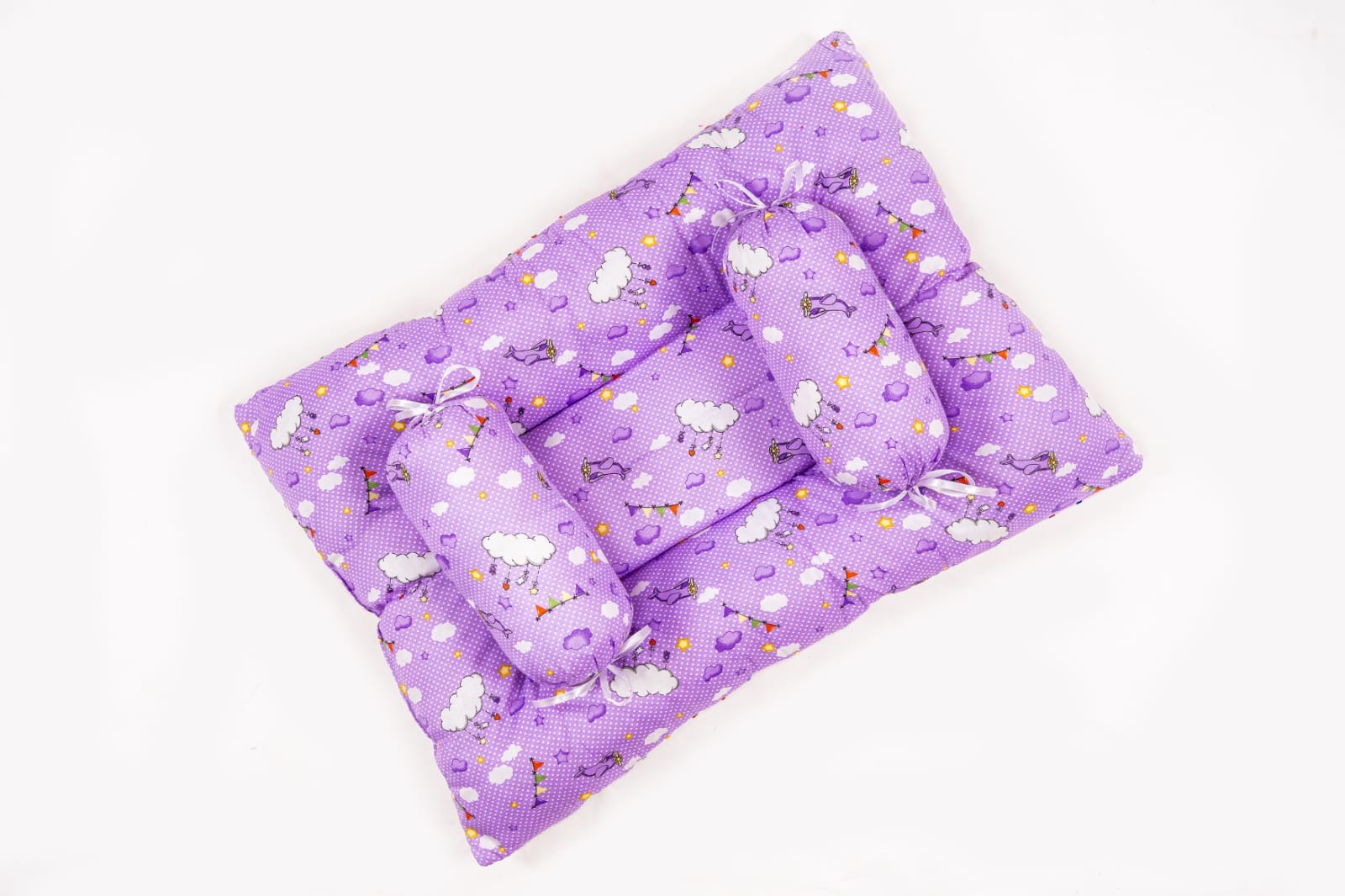 8-Piece Baby Bedding Set with Mosquito Net & Blanket – Cloud Pattern (Purple)
