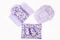 8 Pcs Newborn Baby Bedding & Carry Nest Set – Purple Cartoon Print