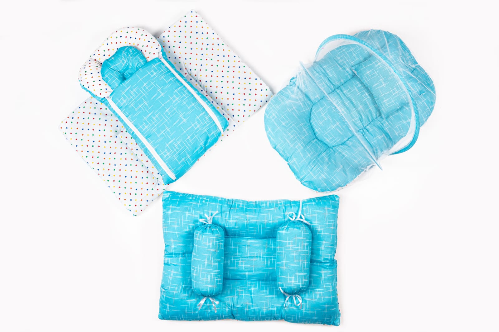 8 Pcs Newborn Baby Bedding & Carry Nest Set – Blue Line Print