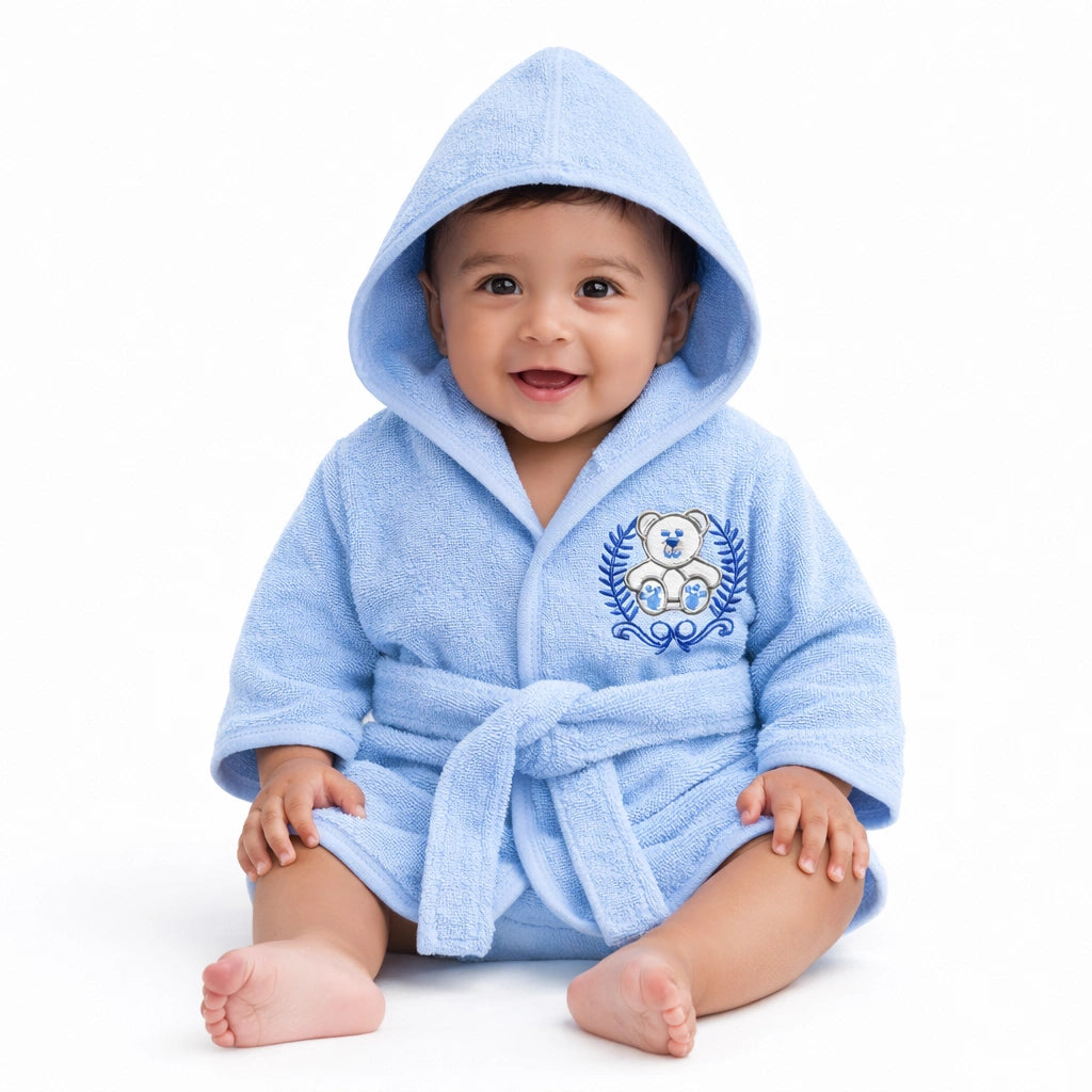 Baby Hooded Bathrobe – Blue (0-18 Months)