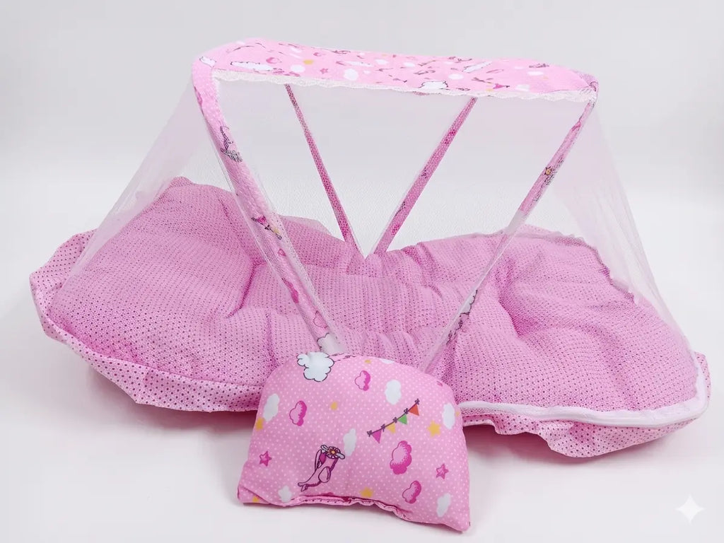 Mosquito Net - Net Bedding For New Born Kids | New Mom Gift | Pink Cloud Print