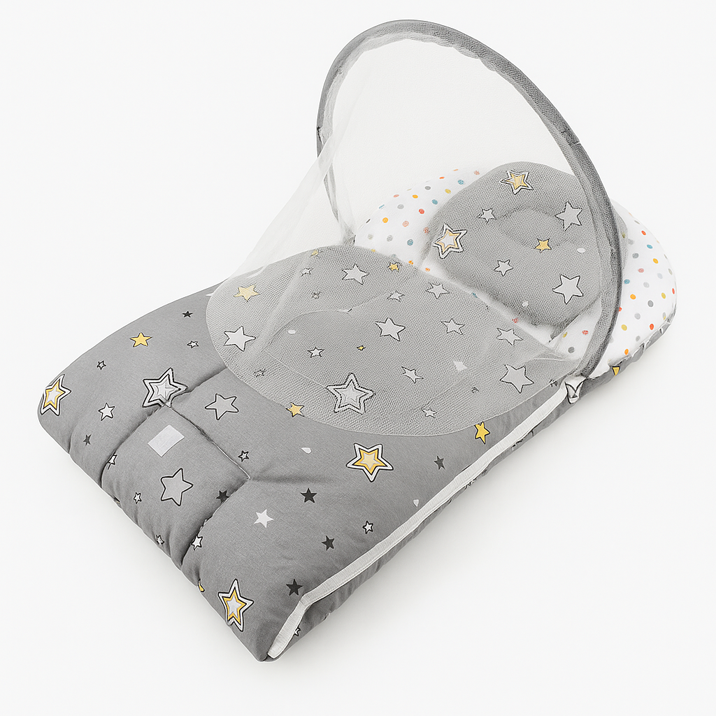 Baby Carry Nest with Pillow & Mosquito Net – Grey