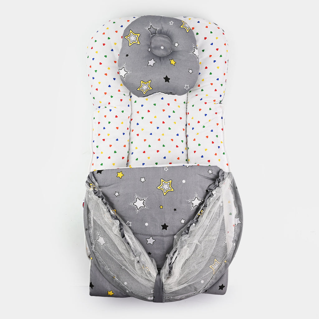Baby Carry Nest with Pillow & Mosquito Net – Grey