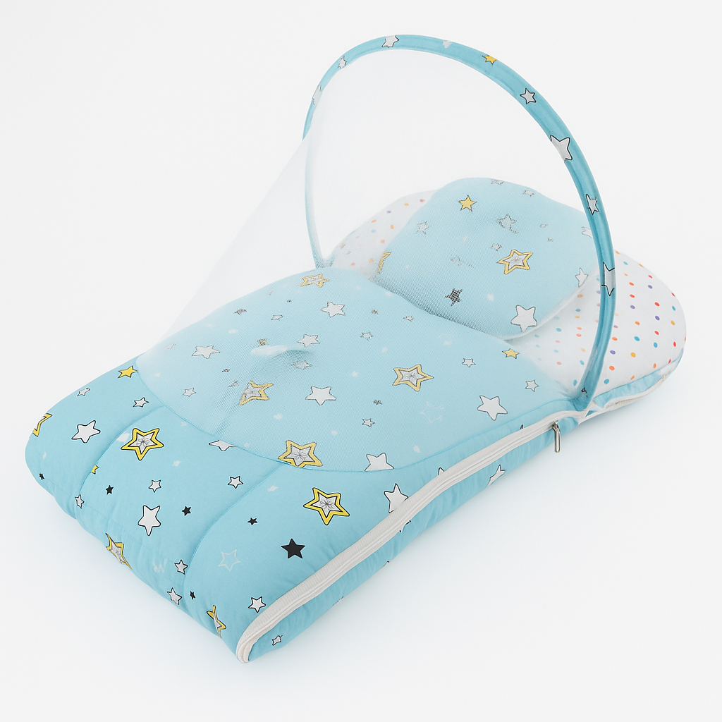 Baby Carry Nest with Pillow & Mosquito Net – Sky Blue